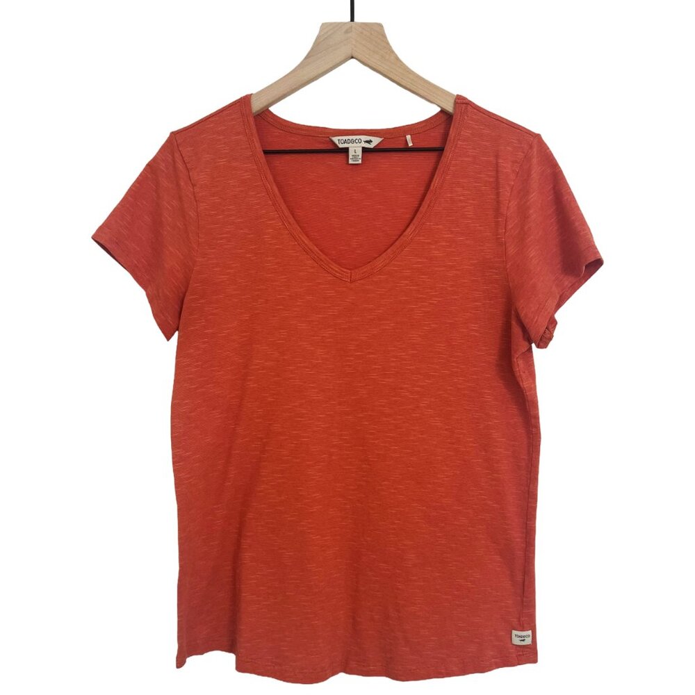 Toad & Co. Marley Short Sleeve V-Neck Tee – Coral – Women’s Large